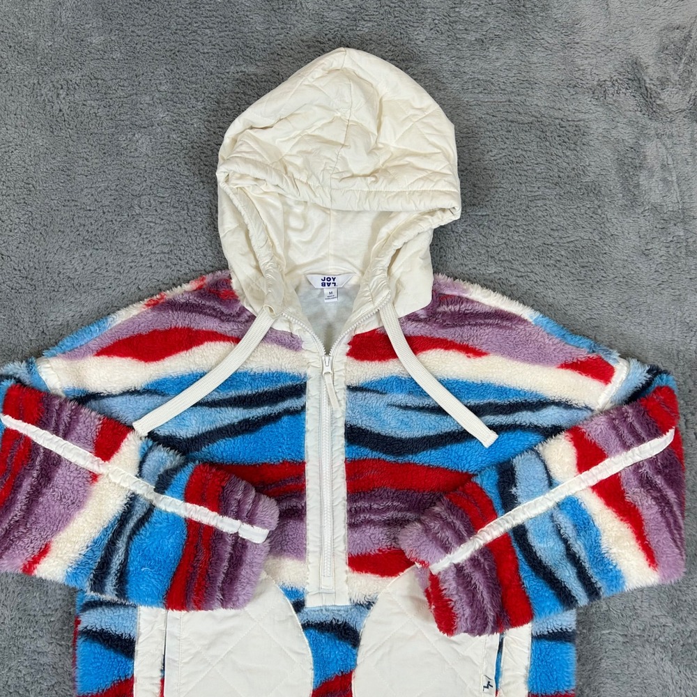 JoyLab Womens Multi Color Abstract Stripe Sherpa Fleece Half Zip Hoodie M
